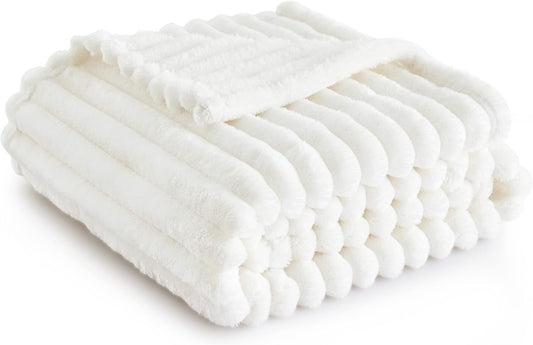 Bedsure Throw Blanket Living Room Home Decor- Gift for Mom Women Men, Soft Fluffy Fleece Cozy Fuzzy Plush Warm White Couch Bed Blanket, Bedroom Summer Decor Gifts for Him Her, 50x60