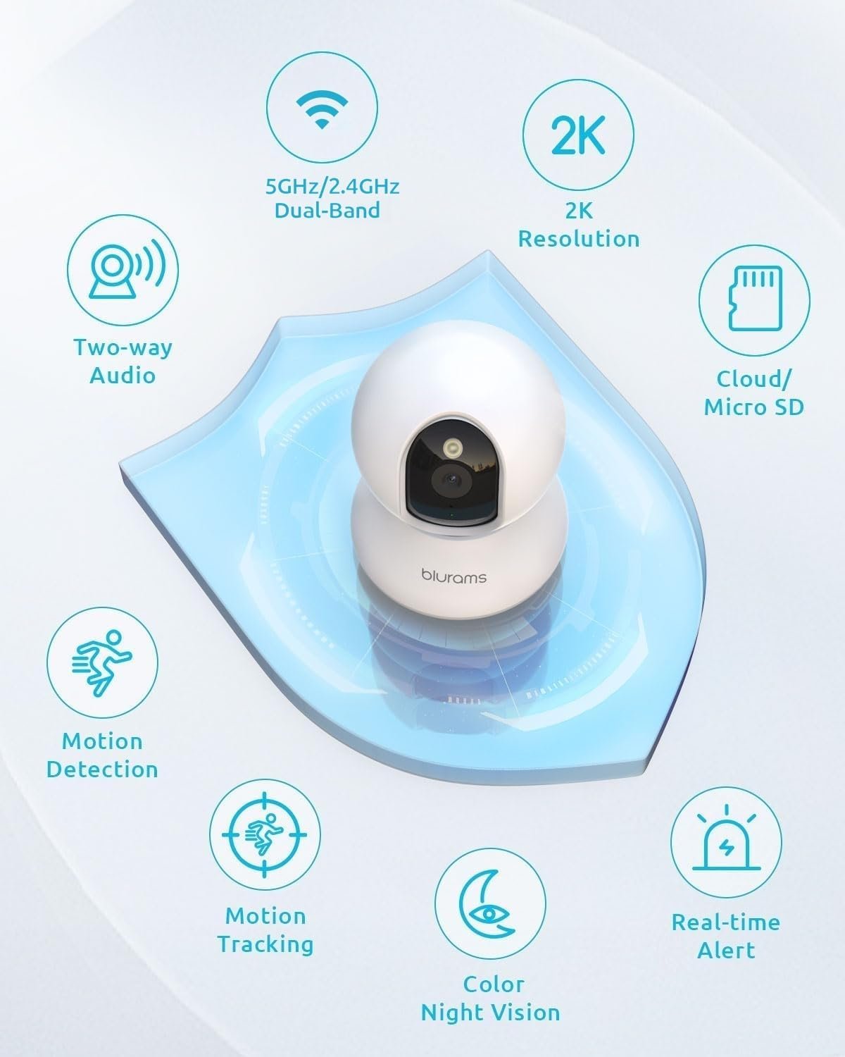 blurams Cameras for Home Security, 2K Pet Camera with Phone App, 360° PTZ Indoor Cameras, 2-Way Talk, Motion Tracking, Color/IR Night Vision, Cloud&SD, Works with Alexa (2Pack, 5GHz/2.4GHz Dual-Band)