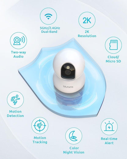 blurams Cameras for Home Security, 2K Pet Camera with Phone App, 360° PTZ Indoor Cameras, 2-Way Talk, Motion Tracking, Color/IR Night Vision, Cloud&SD, Works with Alexa (2Pack, 5GHz/2.4GHz Dual-Band)