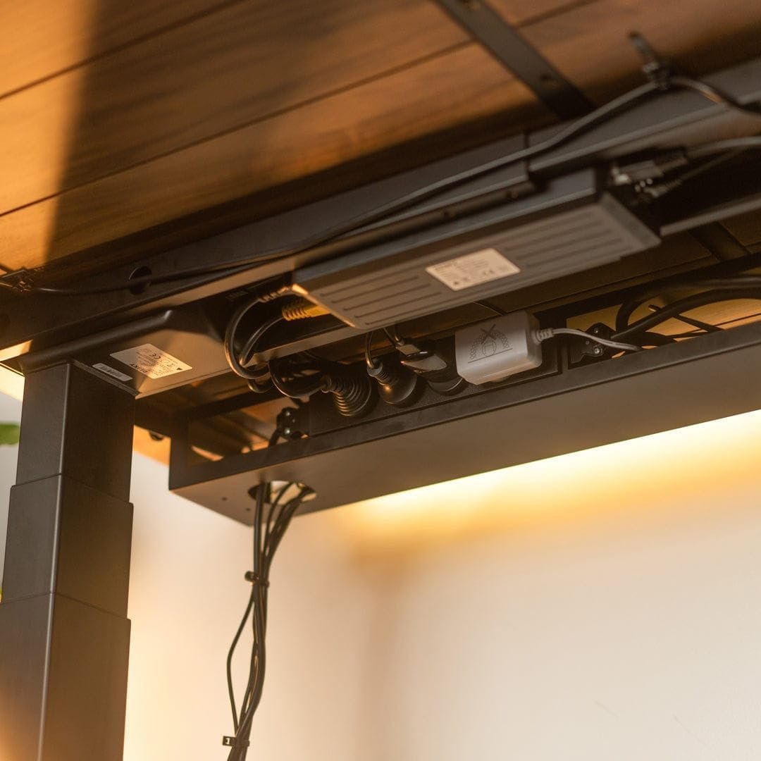 Desky Integrated Cable & Data Channel â€“ Matte Black â€“ No Plugs â€“ Under Desk Cable Tray with Clean Routing and Steel Cover â€“ Perfect for Minimalist Office or Studio Workspaces