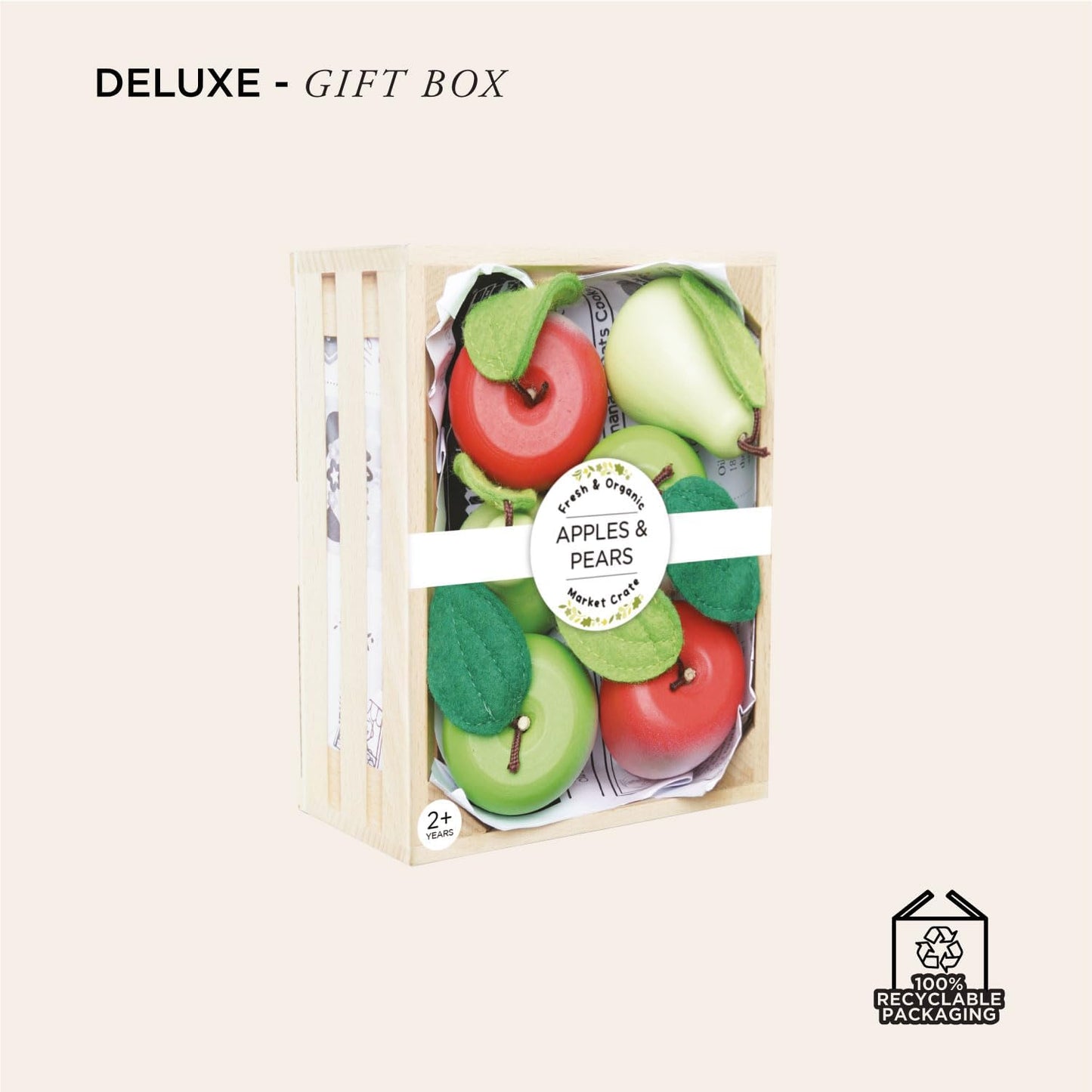 Le Toy Van - Wooden Honeybee Market Apples & Pears Crate, Supermarket Pretend Play Shop Food