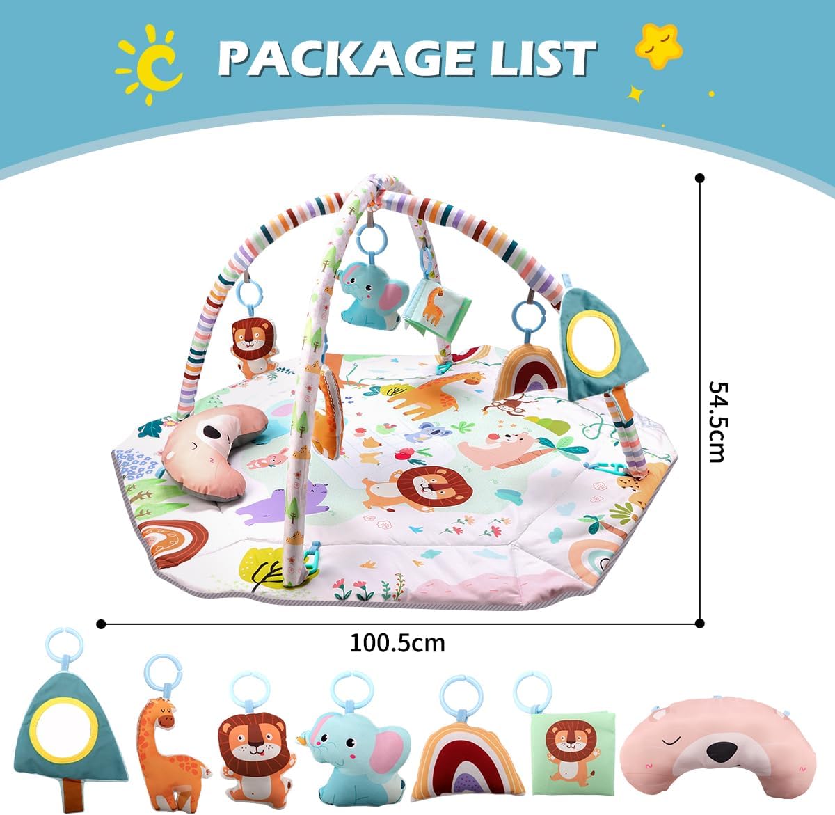 REMOKING Baby Play Gym Mat,Tummy Time Mat with 6 Detachable Toys for Sensory Development,Activity Centre & Ball Pit, Toddler Infant 0-3-6-9-12 Month,Newborn Essentials for Kids