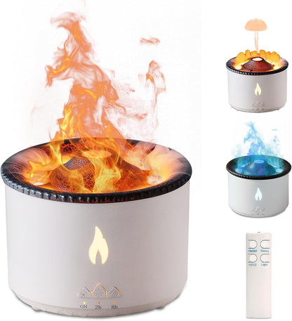 MINGPINHUIUS Volcano Flame Aroma Diffuser: 360ml Aromatherapy Humidifier Jellyfish/Flame 2 Mist Mode Air Humidifier Remote Control Super Quiet Oil Cold Mist Diffuser for Gym(Double Color Flame)