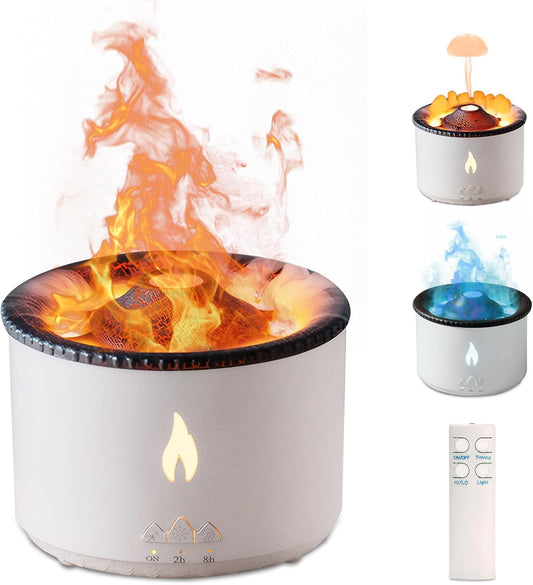 MINGPINHUIUS Volcano Flame Aroma Diffuser: 360ml Aromatherapy Humidifier Jellyfish/Flame 2 Mist Mode Air Humidifier Remote Control Super Quiet Oil Cold Mist Diffuser for Gym(Double Color Flame)