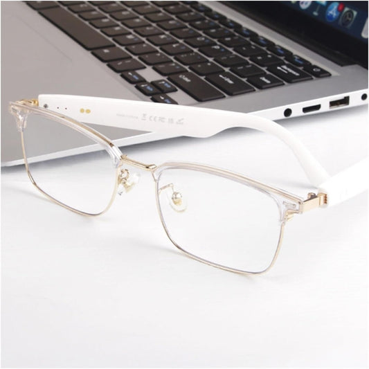 RYDOX Smart Blue Light Glasses Bluetooth 5.4 - UV400 Polarized Tech Sunglasses for Women/Men/Kids(White-Gold)
