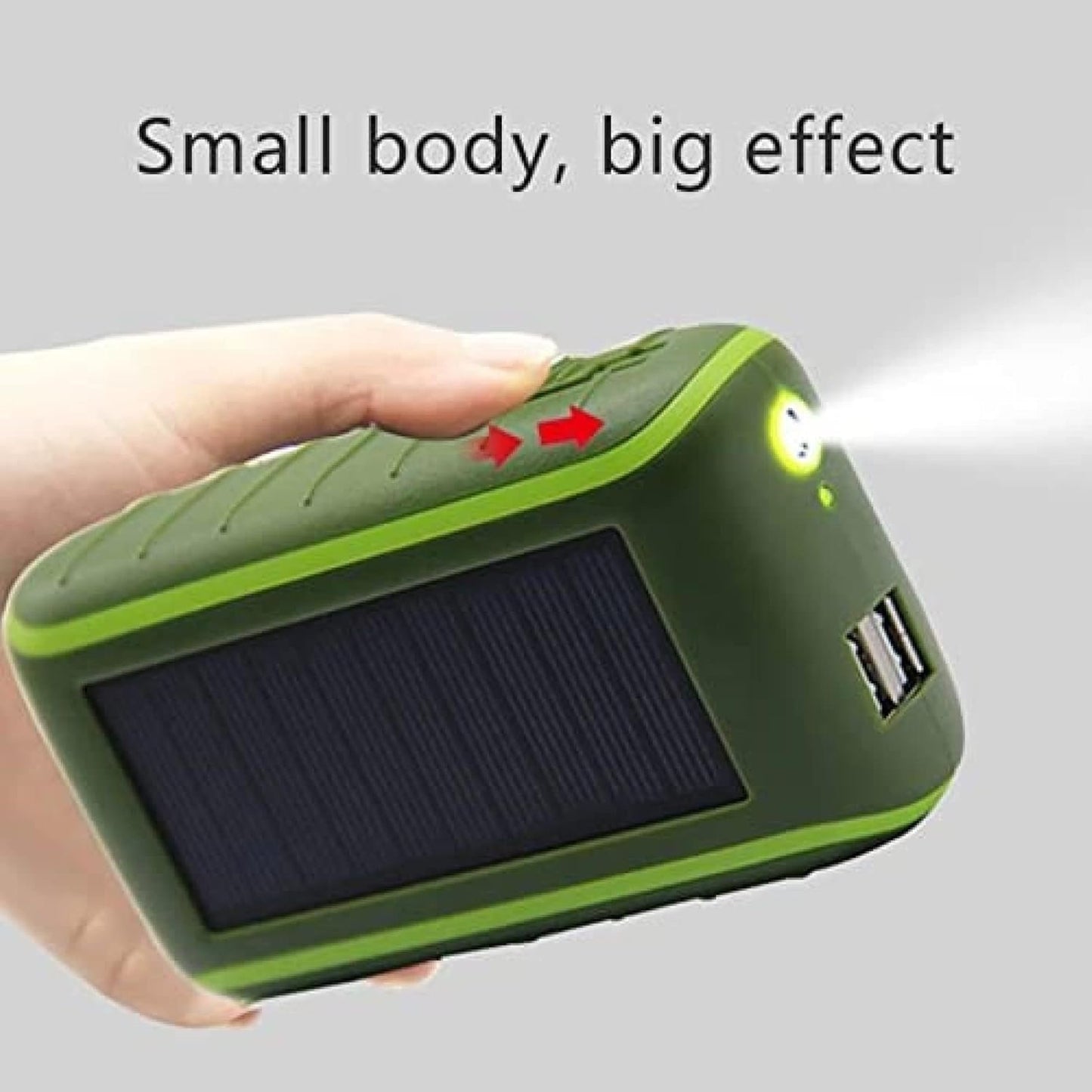 Outdoor Waterproof Solar Hand Crank Generator, 8000mAh Solar Power Bank, Portable Double USB Phone Charger, with LED Flashlight, Carabiner,Green,incomparable123