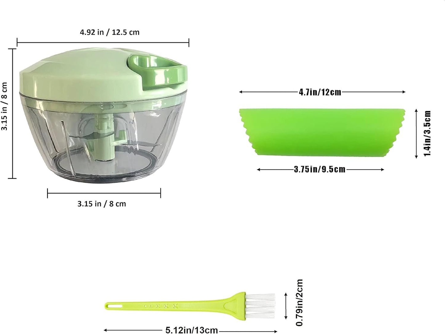 Brilliant JJJJ Complete Set for Hassle-Free Garlic Prep - 400ML Manual Food Chopper, Vegetable Chopper, Hand-Pull Food Processor, and Silicone Garlic Peeler with Cleaning Brush for Chopper Blades