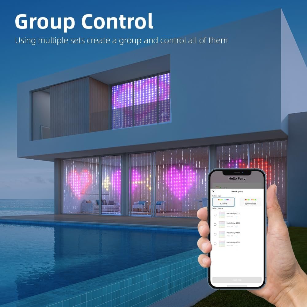 Advwin Curtain Lights, 2m x 2m Smart 400 LED Curtain Lights, APP Music Sync Dynamic DIY, for Bedroom Living Room Halloween Christmas Decor