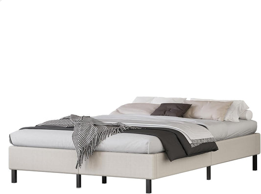 ALFORDSON Bed Frame Base King Size with Linen Upholstery, Bed Platform Foundation Without Headboard for Mattress Topper, Basel Fabric Beige