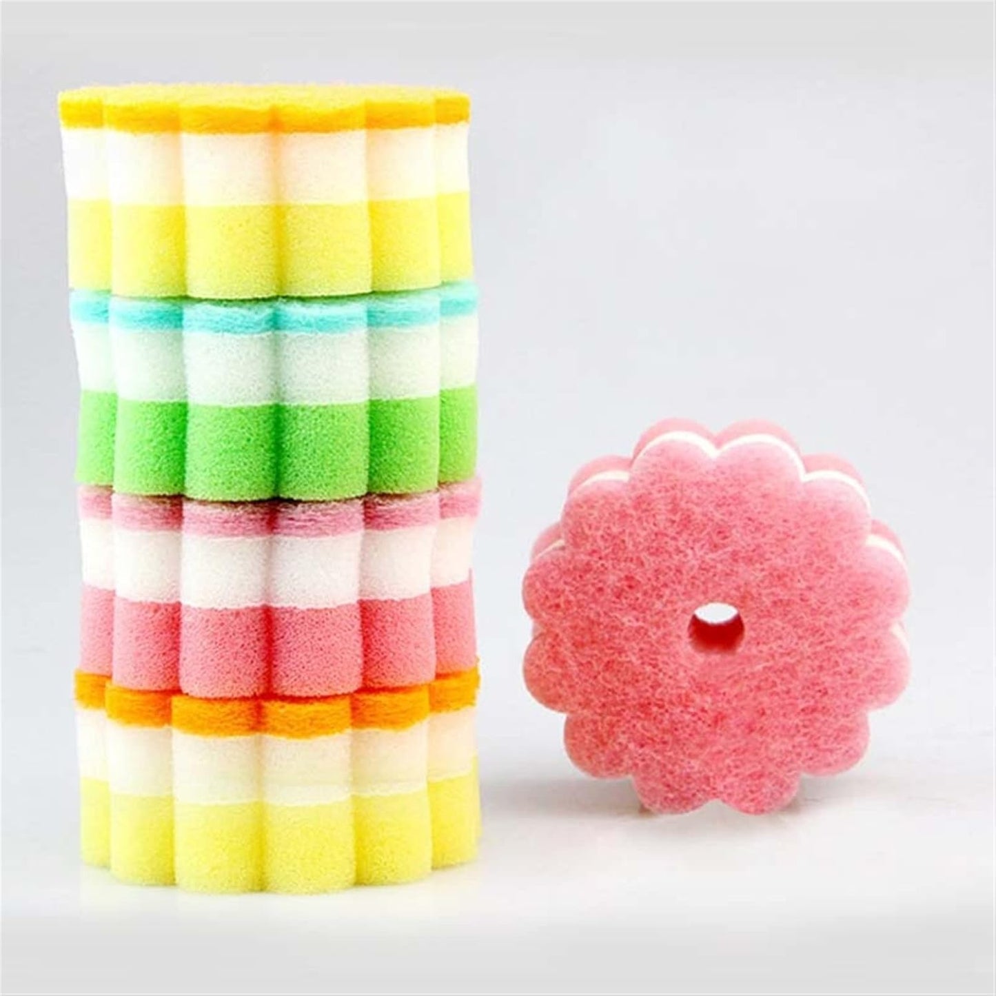 QTANZIQI Floral Home Cleaning Essential: Spugna per piatti a forma di fiore su entrambi i lati in vari colori