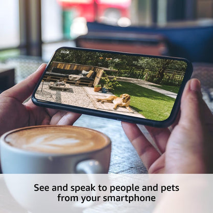 Blink Outdoor 4 (newest model), Wireless smart security camera, two-year battery, 1080p HD day and infrared night live view, two-way talk – 3 camera system