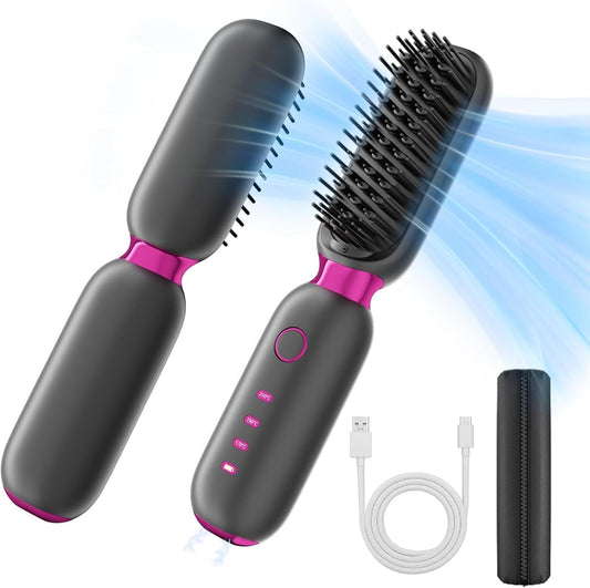 B-Qtech Cordless Hair Straightener Brush, Portable Mini Hair Straightening Brush for Travel, Negative Ion Hot Comb Hair Straightener with Rechargeable 6000 mAh USB-C