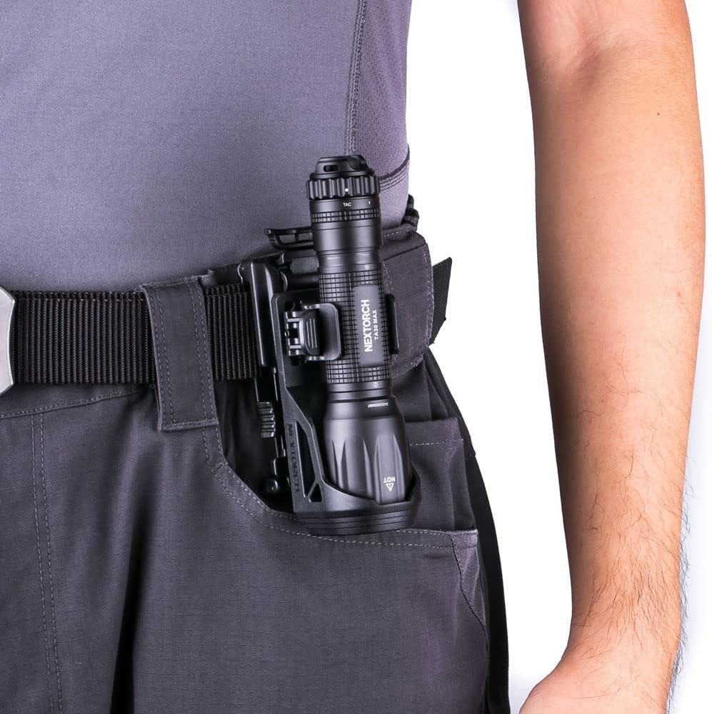 Nextorch V51 Tactical Torch Holster for Duty Belt, 360 Degree Rotation Torch Holder with Lever Side Lock System for 1"-1.25" Diameter Torch, Black