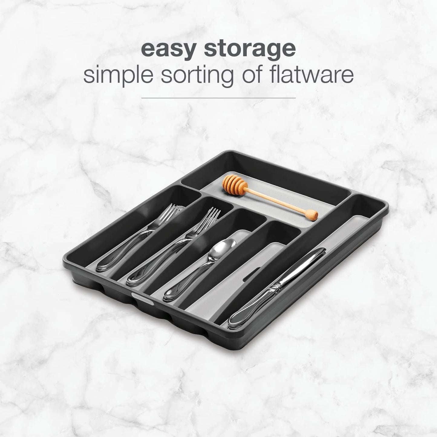 Madesmart Classic 6-Compartment Plastic Silverware Tray for Drawers, Cutlery and Utensil Tray Kitchen Drawer Organizer, Granite