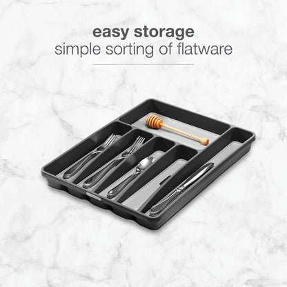 Madesmart Classic 6-Compartment Plastic Silverware Tray for Drawers, Cutlery and Utensil Tray Kitchen Drawer Organizer, Granite