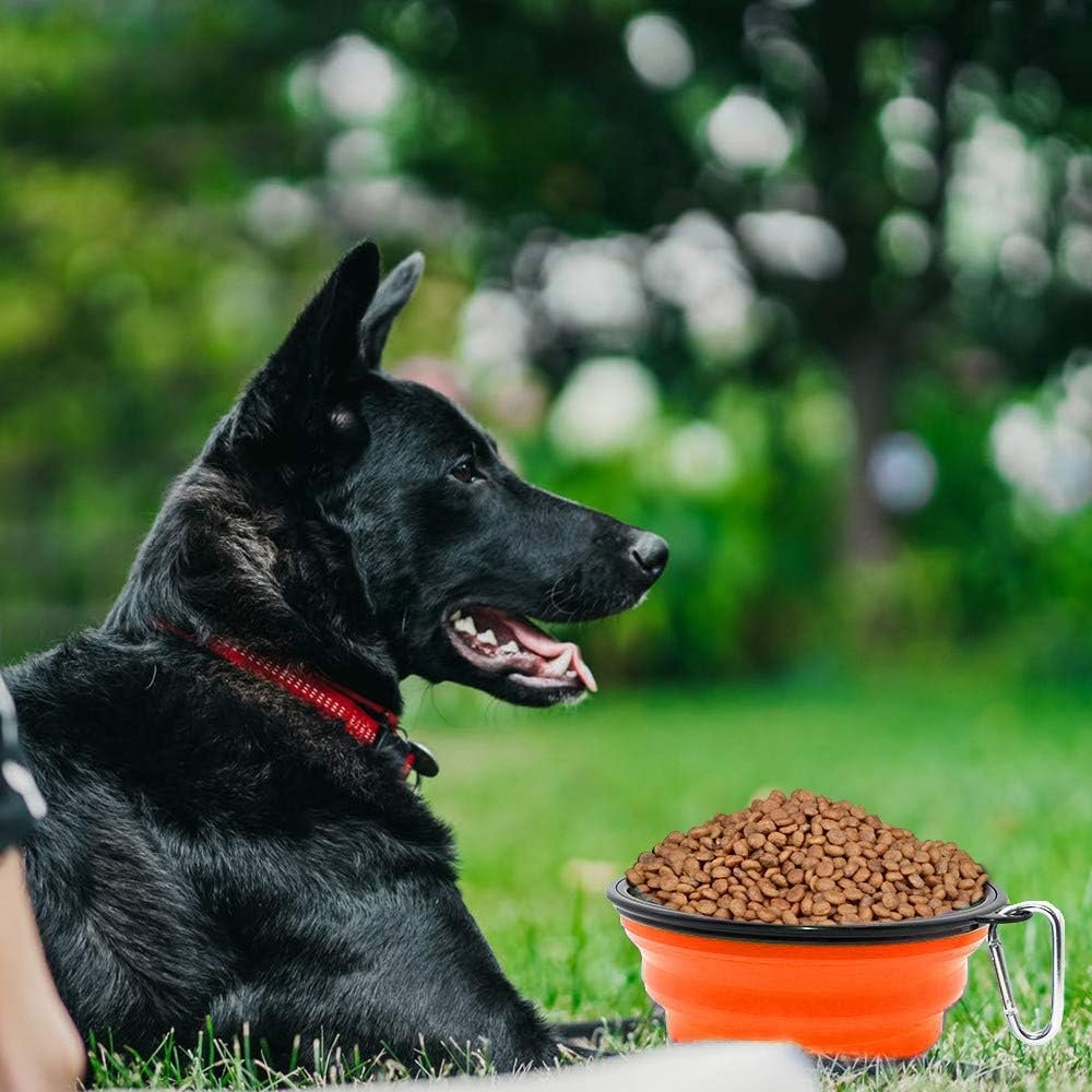 Dog Bowl Pet Collapsible Bowls, 2 Pack Collapsible Dog Water Bowls for Cats Dogs, Portable Pet Feeding Watering Dish for Walking Parking Traveling with 2 Carabiners (Large, Orange+Pink)