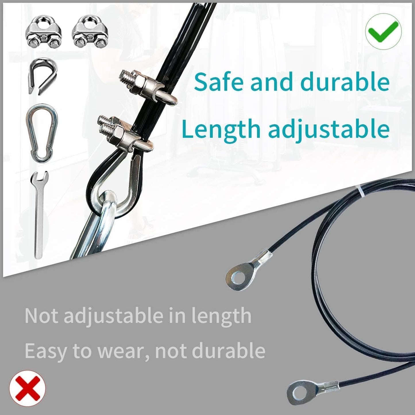Aurorasports 196 Inch Fitness Pulley Cable, Adjustable Home Gym Replacement Cables Pulley System Gym Heavy Duty Fitness Steel Wire Rope 5mm Thick for Pulley Machine Accessories