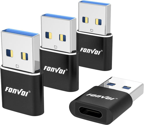 FONVOi USB to USB C Adapter 4 Pack,USB C Female to A Male Charger Type C Compatible with Apple MagSafe, iPhone 11 12 13 14 Pro Max,Samsung Galaxy S23 S22 (Black)