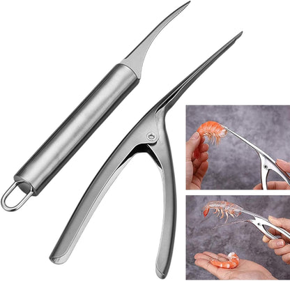 2 Pcs Shrimp Deveiner Tool and Peeler, Stainless Steel Prawn Peeler, Portable Shrimp Peeler Set, Kitchen Gadgets(Color:Silver)