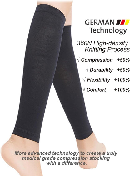 Rolxmed Medical Compression Calf Sleeves 20-30 mmHg German Tech Support Hose for Women Men Sports