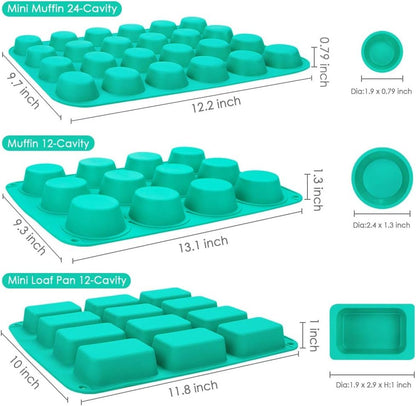 Webake Baking Pans Set of 3 Include Silicone Muffin Tin Pan, Mini Cupcake Pan, Mini Loaf Brownie Pan, Bakeware Combo Set