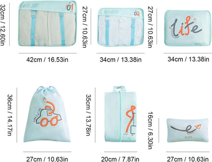 6pcs Clothes and Travel Essentials Packing Cubes Set - Organization Bags for Underwear, Socks, Bras, T-Shirts, Panties, Towels