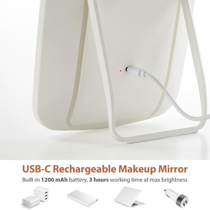 NEZZOE Rechargeable Makeup Mirror with Lights, Portable Travel Lighted Vanity Mirror, Dimmable Touch Screen Tabletop LED Make up Mirror