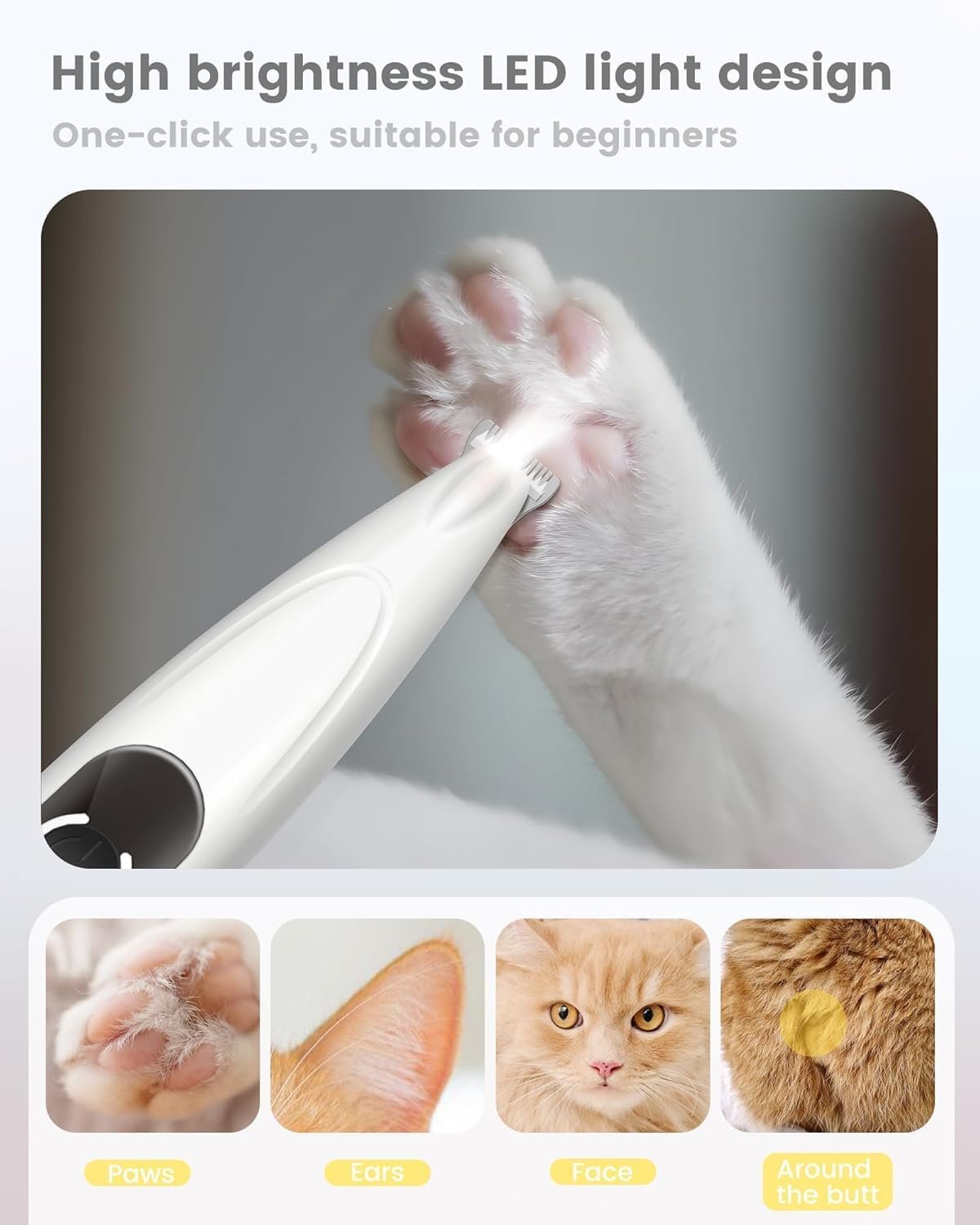 dog paw trimmer,Saffory Dog Trimmer, Pet Paw Trimmer, with LED Light,18 mm Widen Blade, 35 dB Low Noise.(1 pcs)