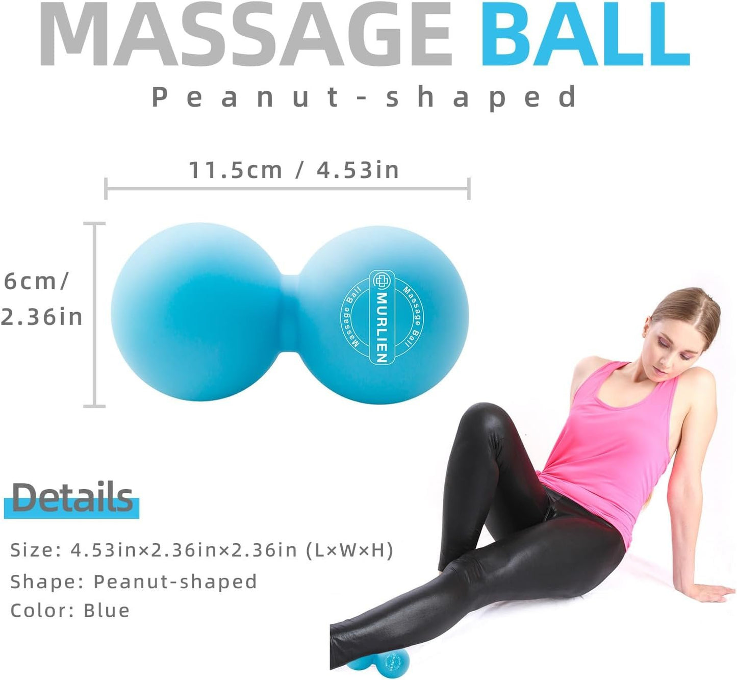 MURLIEN Peanut Massage Ball, Double Lacrosse Massage Ball, Mobility Ball for Physical Therapy, Deep Tissue Massage Tool for Myofascial Release, Muscle Relief, Acupoint Massager - Blue