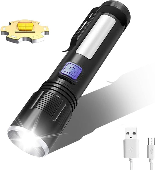 YZYOE High Lumens Rechargeable Tactical Flashlights，Super Bright 100000 Lumen Flashlight， COB Work Light，3 Modes Zoomable Emergency Camping Led Flashlights.