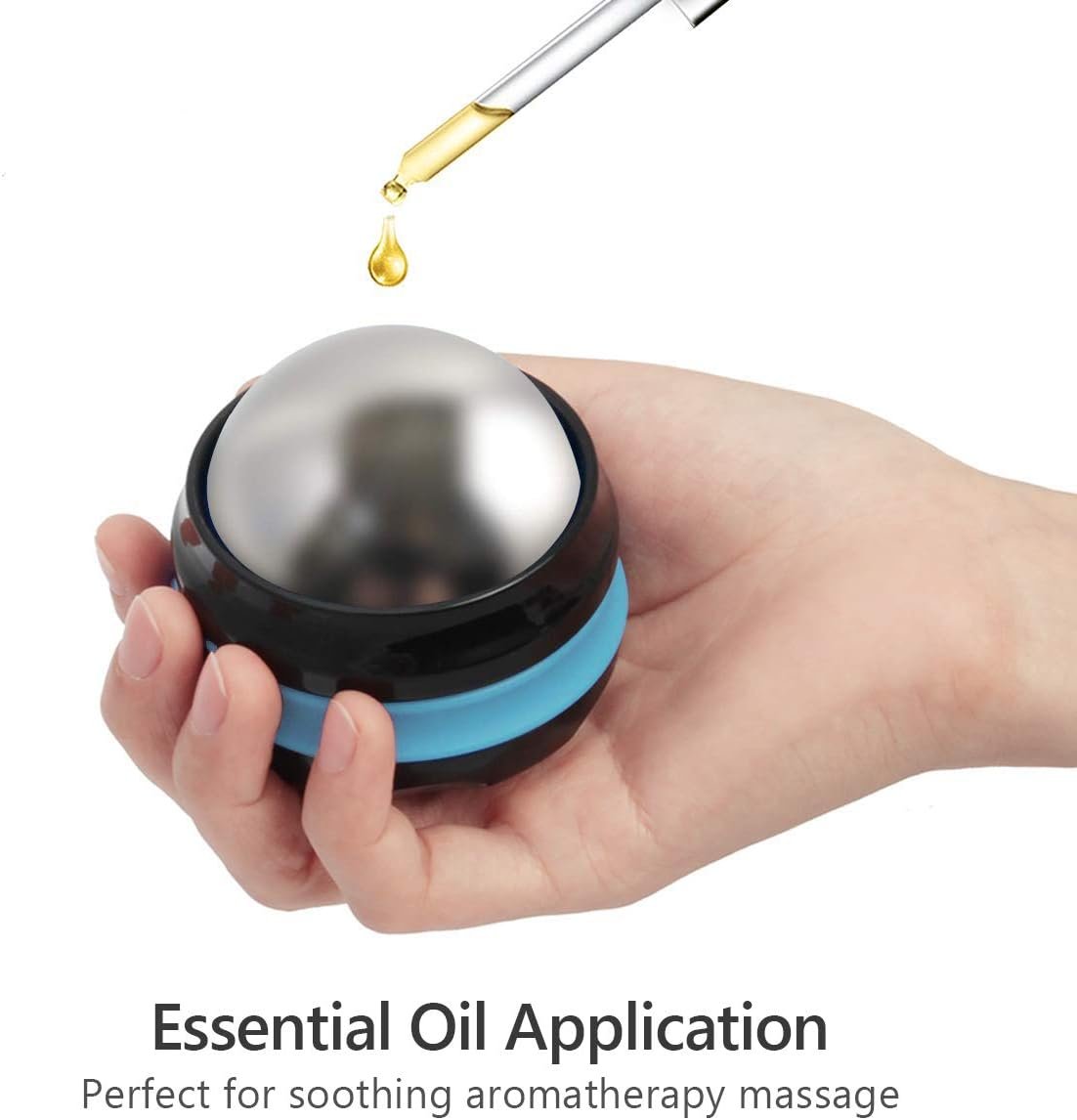 AHIER Cold Massage Roller Ball, Stainless Steel Cold Therapy Relief, Free Rolling Removable Gel Ball Deep Tissue Massage Pain Relief, Great Tool for Back/Neck Pain, Muscles Recovery (Black)