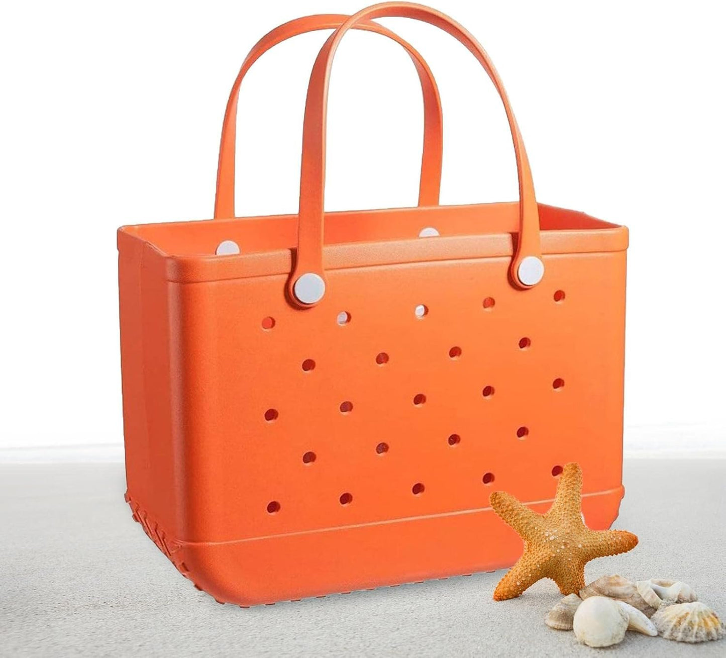 Women Outdoor Rubber Tote Bag,Sports Washable Rubber Tote Bag with Holes | Women's Portable Travel for Beach Sports Swimming Pool (Pure Orange)