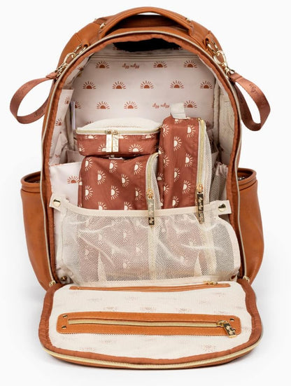 Itzy Ritzy Packing Cubes – Set of 3 Packing Cubes or Travel Organizers; Each Cube Features a Mesh Top, Double Zippers and a Fabric Handle; Terracotta Sunrise