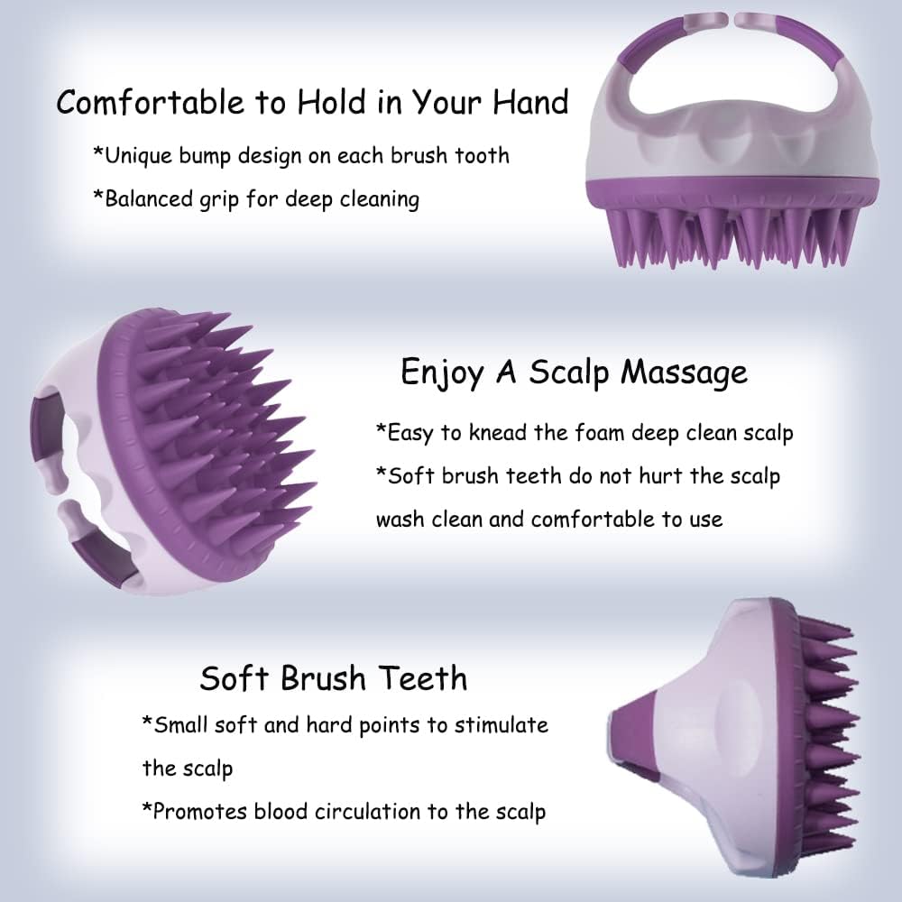 Scalp Massager Shampoo Brush for Dandruff Removal,Hair Brush Scrubber, Hair Washing Scalp Exfoliator Brush for Hair Growth，Ultra-long Silicone Bristles, Easily Reach the Root of Thick Curly Hair (Pink 2)
