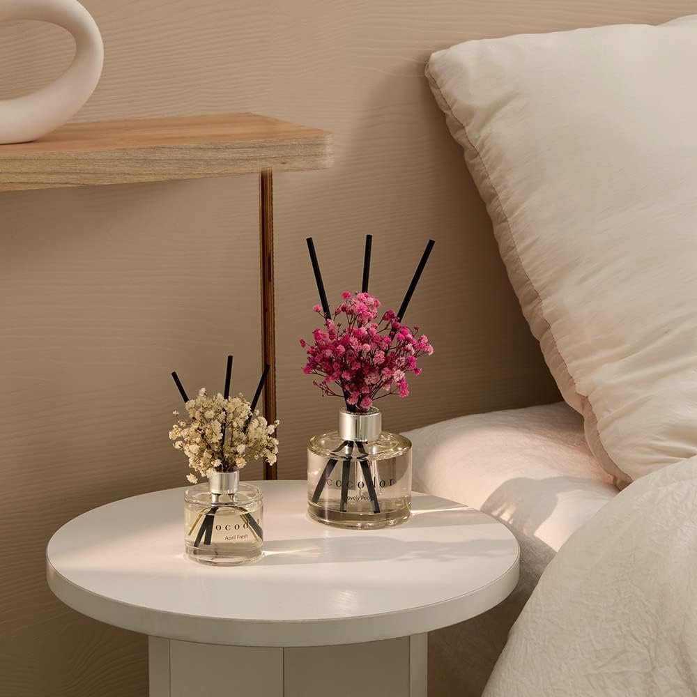 COCODOR Flower Reed Diffuser Set / 200ml / White Jasmine/Scent Diffuser with Sticks Home Fragrance Reed Diffuser for Bathroom Shelf Decor