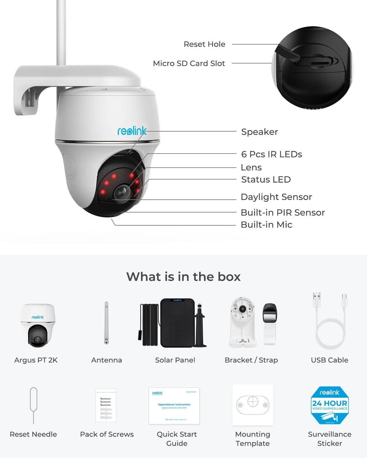 REOLINK Security Camera Wireless Outdoor, Pan Tilt Solar Powered 5MP Night Vision, 2.4/5 GHz Wi-Fi, 2-Way Talk, Works with Alexa/Google Assistant for Home Surveillance, Argus PT with Sun-Powered Panel