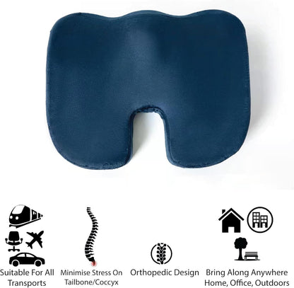 Comfort Mantra Memory Foam Seat Cushion for Car & Office – Ergonomic Tailbone Pillow for Lower Back Pain Relief – Coccyx Support Chair Pad for Long Trips, Trucks, Travel & Desk Chairs