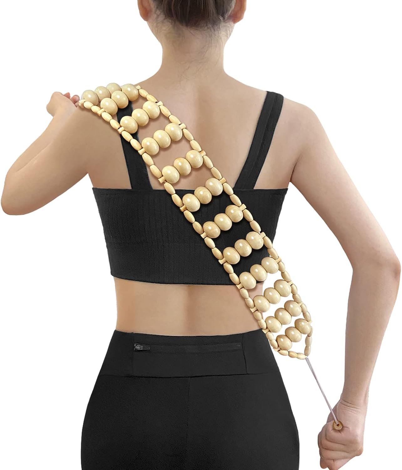 Deston Wood Back Massager Roller Rope, Manual Massage Strap for Back, Neck, Shoulders, Legs, Waist Pain Relief, Wooden Therapy Lymphatic Anti Cellulite Muscle Recovery Massage Tool