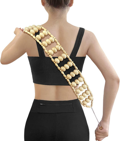 Deston Wood Back Massager Roller Rope, Manual Massage Strap for Back, Neck, Shoulders, Legs, Waist Pain Relief, Wooden Therapy Lymphatic Anti Cellulite Muscle Recovery Massage Tool