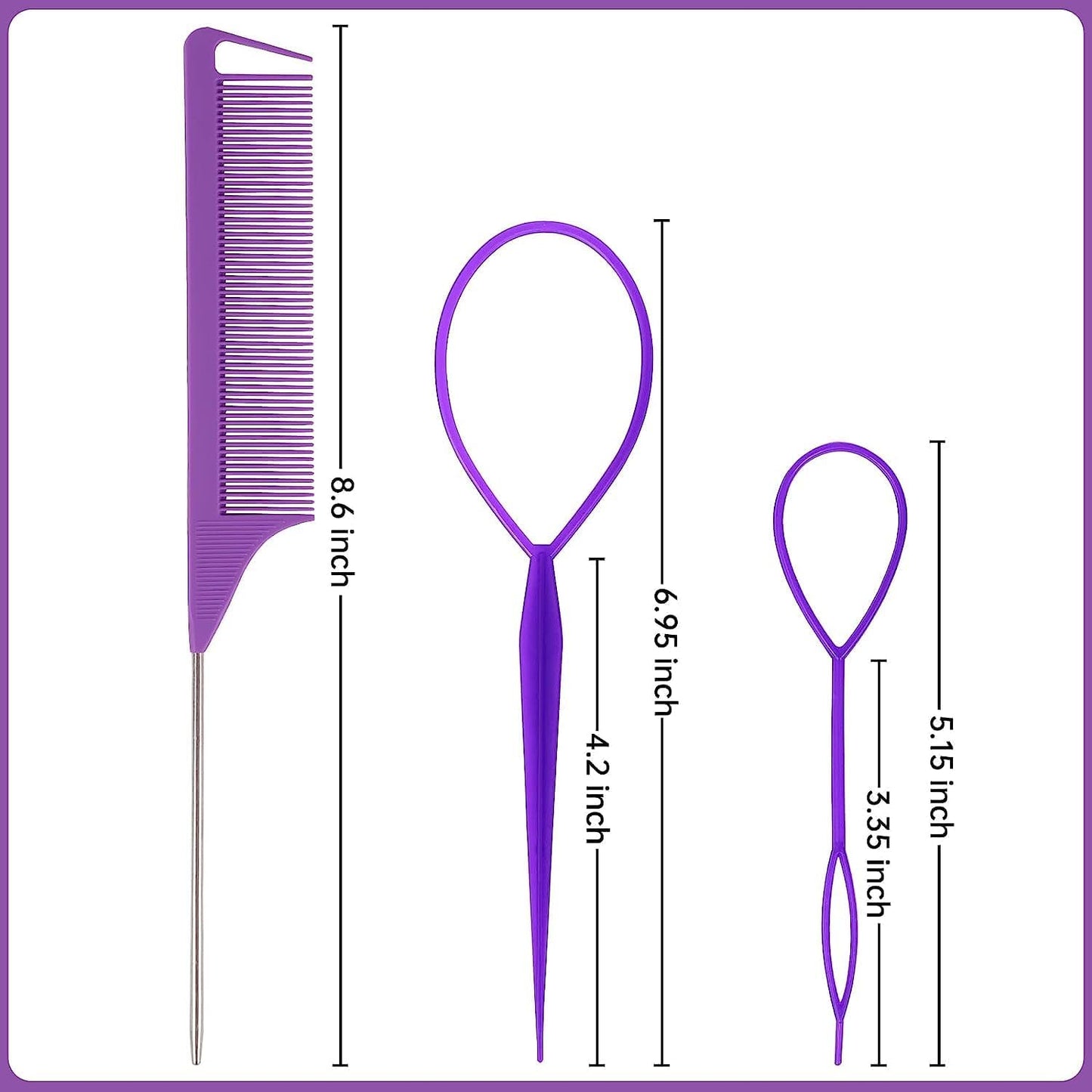 Hair Clips, Tail Braid Tool, Hair Styling Accessories, Tail Comb, Antistatic Carbon Fiber Hectines, Styling Combs, for Hairdressers and Home (8 Pieces)