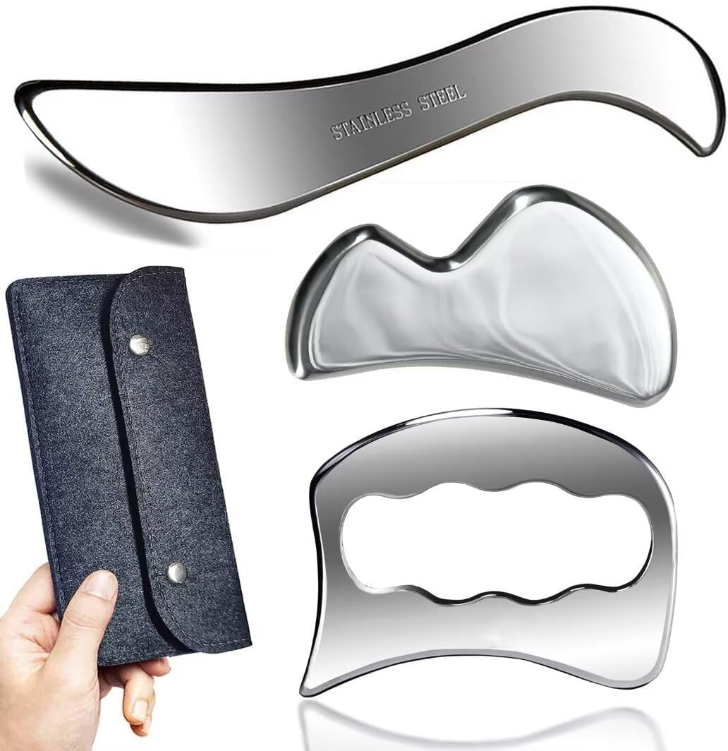 GYX COELE 3 in 1 Stainless Steel Gua Sha set Scraping Massage Tool,IASTM Tools, Great Soft Tissue Physical Therapy Used for Arms, Back, Legs, Neck reduce soreness(3set)