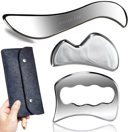 GYX COELE 3 in 1 Stainless Steel Gua Sha set Scraping Massage Tool,IASTM Tools, Great Soft Tissue Physical Therapy Used for Arms, Back, Legs, Neck reduce soreness(3set)