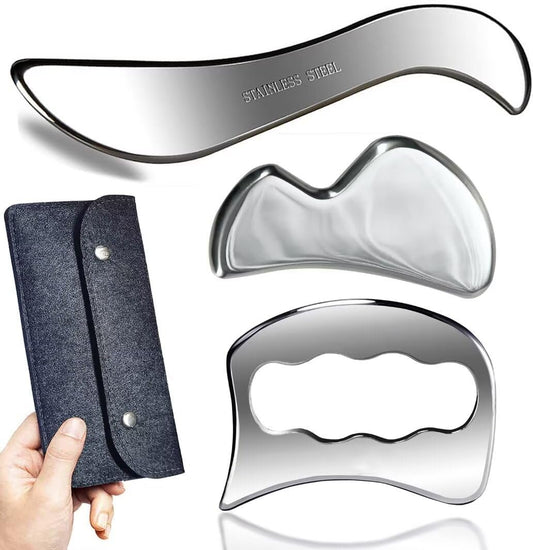 GYX COELE 3 in 1 Stainless Steel Gua Sha set Scraping Massage Tool,IASTM Tools, Great Soft Tissue Physical Therapy Used for Arms, Back, Legs, Neck reduce soreness(3set)