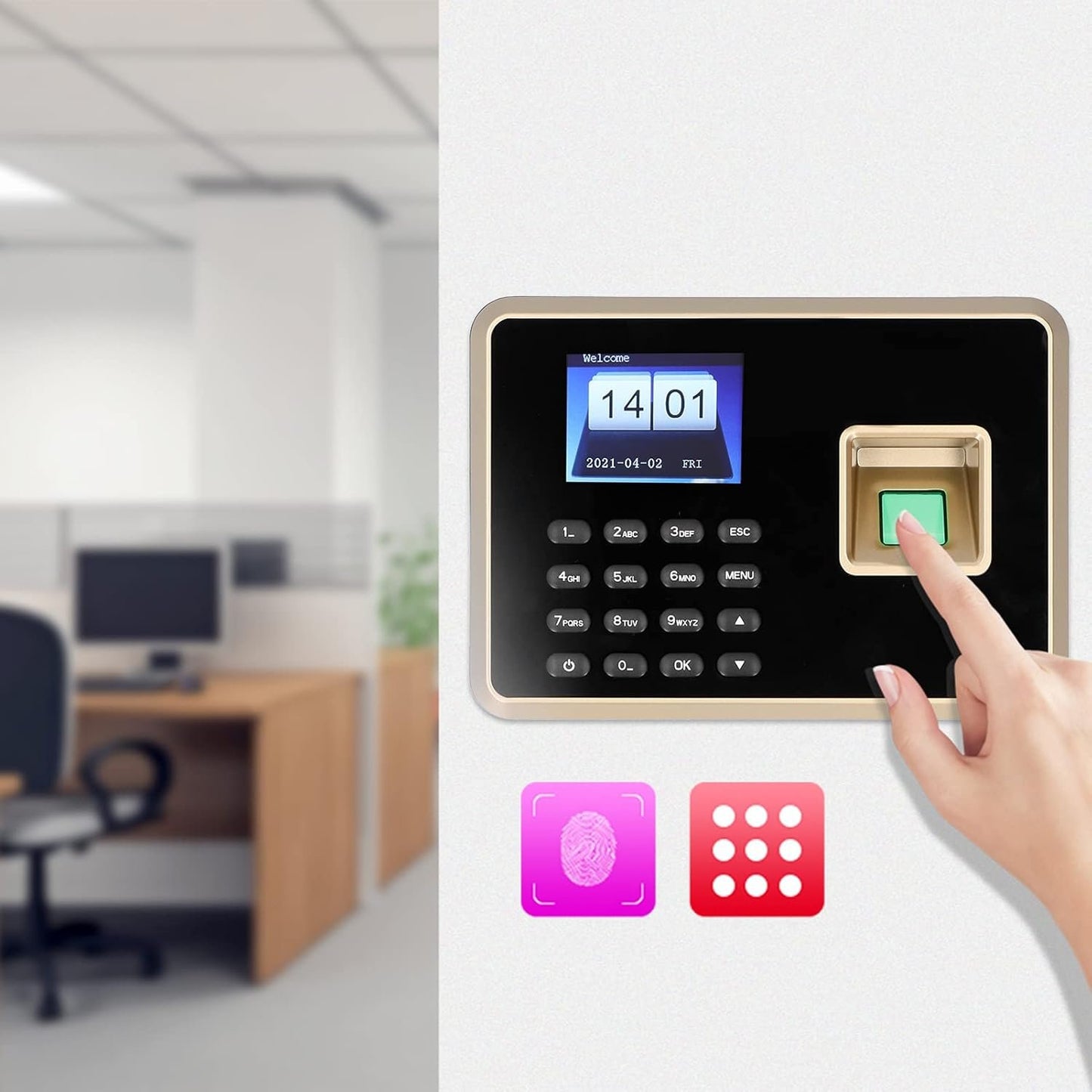 Tbest Smart Security 2.4In Assistenza Hine Impronta Digitale RIC Tft Color SNS Software e U Disk Nload Orologio da tempo 00-240Vnero Oro Spina Americana Atten (Colore Nero e