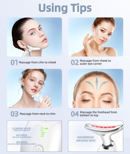OUMEINIYA Red Light Therapy for Face Wrinkle Removal 7-in-1 Massager micro-glow facial and Neck Massager for Skin Care White