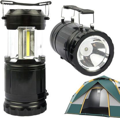 Zqkimzi LED Camping Lantern, Foldable Battery Powered Lantern, With Hook and Handle, Long Lasting Outdoor Lighting Multi Functional Survival Gear for RV, Travel, Hiking, Black