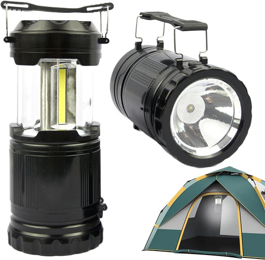 Zqkimzi LED Camping Lantern, Foldable Battery Powered Lantern, With Hook and Handle, Long Lasting Outdoor Lighting Multi Functional Survival Gear for RV, Travel, Hiking, Black