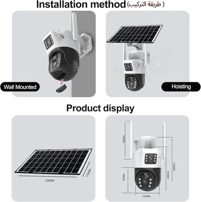 LucZeng Solar Security Cameraã€Dual Lensã€‘,15600mAh Battery WiFi Solar Camera Security Outdoor Wireless 2K, 355Â°P 120Â°T Sound Light Alarm, Colour Night Vision, PIR Motion Detection, 2 Way Talk, IP66