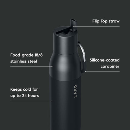 LARQ Bottle Flip Top 25oz - Insulated Stainless Steel Water Bottle with Straw | Thermos, BPA Free | Reusable Water Bottle for Sports, Gym, and Travel | Keep Drinks Cold for 24 Hours, Obsidian Black
