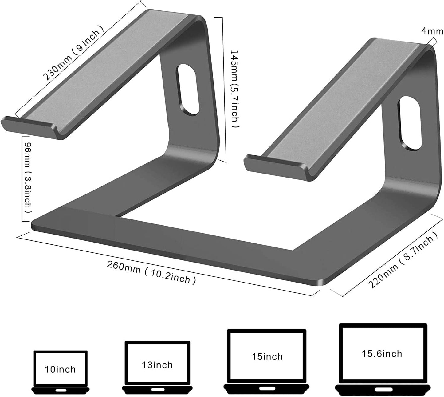 Aluminum Laptop Stand Compatible with Mac MacBook Pro/Air Apple 12" 13" Notebook, Metal Laptop Desk Stand Portable Desktop Computer Holder Stable Riser Ergonomic Elevator for 10 to 15.6